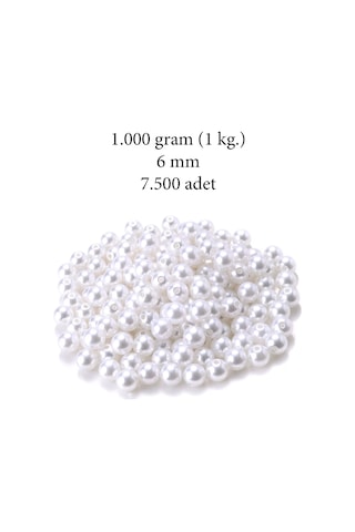 1.000 Gram 1 Kg. 6mm Beyaz Renk Plastik İnci Boncuk Çanta Ve Takı Yapım Boncuğu 7.500 Adet