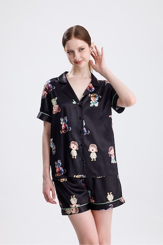 Kadın Kısa Kollu Şortlu Pijama Takımı Kız Bebek Desenli Yazlık Rahat Takım Çok Renkli