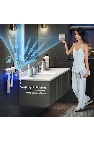 Siyah Mengnı Güneş Enerjisi Uv Diş Fırçası Tutucu Otomatik Diş Macunu Sıkacağı Duvara Monte Diş Macunu Dispenseri Ev Banyo Aksesuarları Siyah