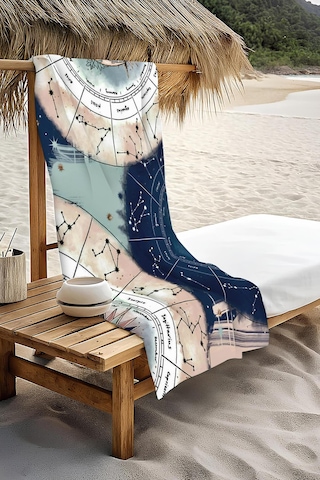 Dijital Baskı Plaj Deniz Havlusu Astroloji Desenli Peştamal Hvl0056 Renkli