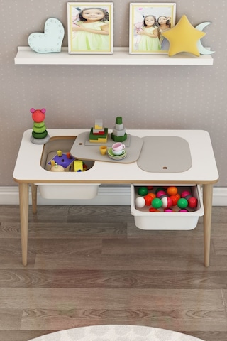 Moniev Çocuk Oyun Etkinlik Çalışma Masası Tek Masa Beyaz Beyaz
