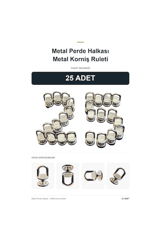 25 Adet - Metal Perde Halkası - Metal Korniş Ruleti Gümüş