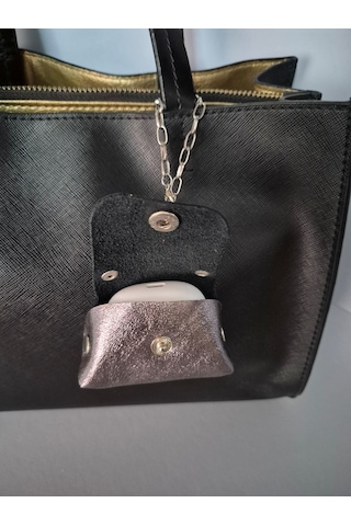 Gogo Charm Çanta Aksesuarı Mini Çanta Hakiki Deri Simli Gümüş
