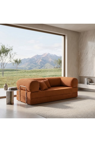 Nestime 200x100 Comfortnest Kanepe / Aktivite Koltuğu / Yatak 50 Dns Dayanıklı Orta Sert Sünger, Çıkarılabilir Kılıf, Pati Dostu Fitilli Kadife Kumaş Kiremit