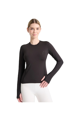 Hnc Sport Kadın Siyah Nefes Alan Compression Spor Body Tişört - Bilek Detaylı Tasarım