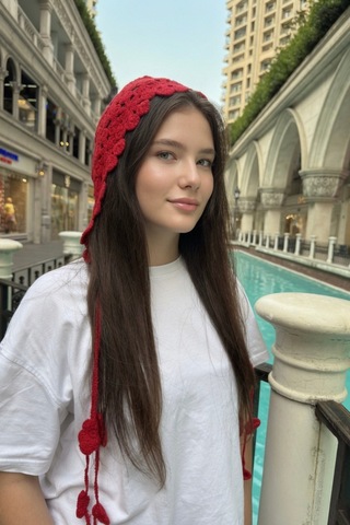 Mollycrush Kırmızı Yazlık Çiçek Motifli Örgü Bandana Kadın Plaj Hair Band Kırmızı