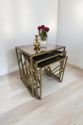 Venice Gold Metal Ayaklı Bronz Aynalı Zigon Sehpa
