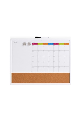 3'ü 1 Arada Manyetik Takvimli Mantar Pano Ve Yazı Tahtası 43x58.5 Cm + Kalem, Magnet, Sticker Seti Beyaz