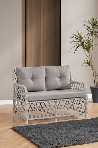 Roma Rattan Bahçe Balkon Takımı 2+1+1 Cam Masalı Gri