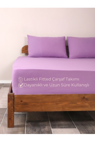 Mor Lastikli Çarşaf Takımı Fitted Pamuklu Kumaş Yastık Kılıflı