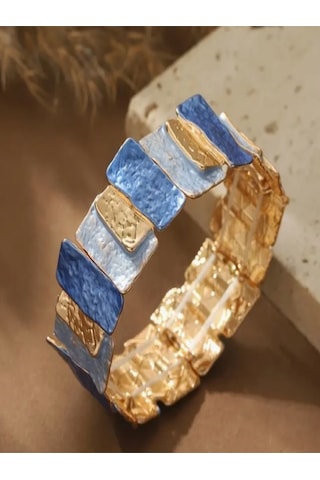 18k Altın Kaplama Geometrik Esnek Bileklik Mavi