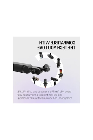 Wave Mic Arm Pro 360 Dönebilen Mikrofon Kolu, Düşük Profilli Ve Gazlı Yaylı, Mikrofonlar/shure Sm7b/hyperx Quadcast/rode/blue Yeti Ve Daha Fazlası İle Uyumlu Yayın/podcasting İçin 3 Kg'a Kadar Taşıyabilir, Sessiz Gazlı Yay Ayarı, Gizli Kablo K