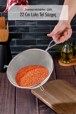 Tencereye Takılan 22 Cm Lüks Orta Boy Çelik Tel Süzgeç & Kevgir Diğer