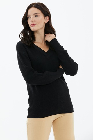 V Yaka Triko Kazak - Siyah