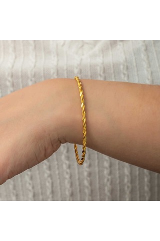 Stillove Gümüş Gold İkili Burgu Kadın Bilezik T8825 Gold