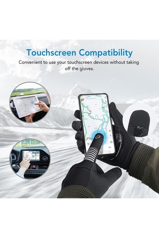 Pazly Rüzgar Geçirmez Kışlık Bisiklet Eldiveni, Sıcak Dokunmatik Ekranlı Eldivenler