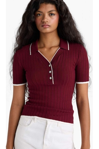 Defacto Fitted Polo Yaka Triko Kısa Kollu Kazak F7771ax25aubr59 Bordo