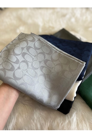 Miorel Scarfs C Desen Çift Taraflı Kaşmir İpek Şal 4 Mevsim Pamuk Şal Gri