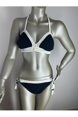 İvita Siyah-bej 2 Renk Dantel Detaylı Çok Tarz El Örgüsü Bikini