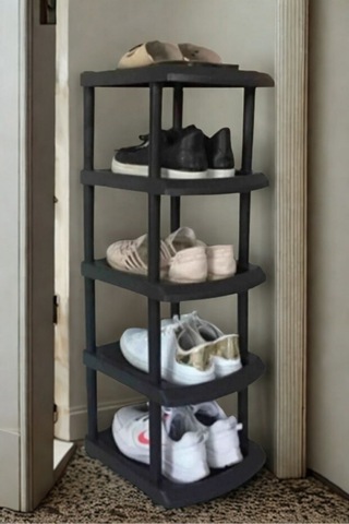 Piev Plastik Tekli 5 Katlı Ayakkabılık Siyah Siyah