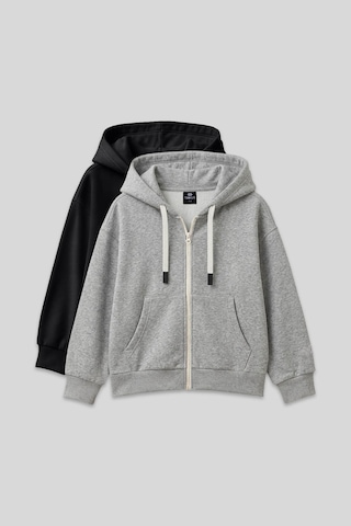 Fermuarlı Pamuklu 2li Paket Siyah-gri Melanj Kız Çocuk Sweatshirt - 75149 Siyah - Gri