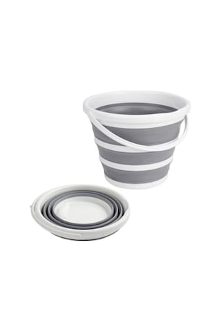Katlanabilir Pratik Plastik Kova - 12.8 Litrelik Hacim Açık Gri