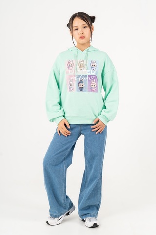 Kız Çocuk Labubu Baskılı 3 İplik Kışlık Şardonsuz Sweatshirt 4540 Mint