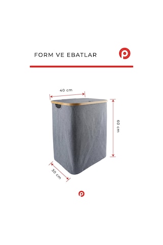 Pazarika 75 Litre Bez Kirli Çamaşır Sepeti - Katlanabilir Su Geçirmez Çamaşır Düzenleyici Açık Gri