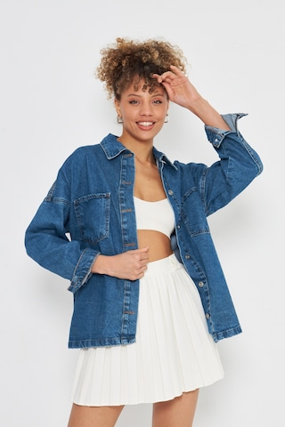 Kutaf Mavi Oversize Denim Gömlek Mavi