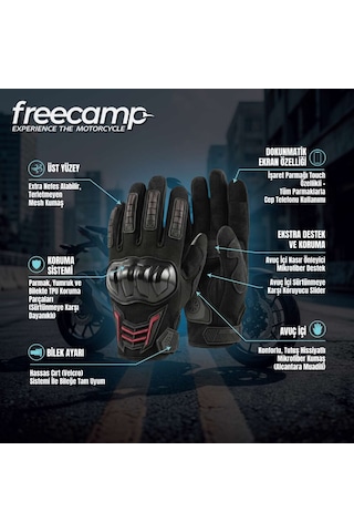 Freecamp Power Tam Parmak Motosiklet Eldiveni En 13594:2015 Siyah/kırmızı Siyah - Kırmızı