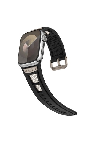 Apple Uyumlu  Watch  44mm Zore Krd-117 Hava Alabilen Delikli Metal Süslemeli Desenli Silikon Kordon-titanyum-