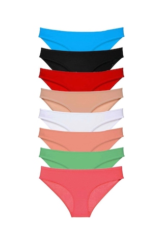 8 Adet Süper Eko Set Likralı Kadın Slip Külot Set 5 Çok Renkli