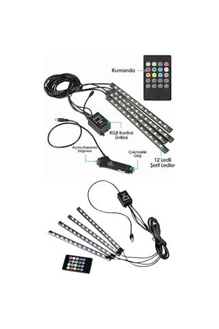 Araç İçi Ayak Altı Led 12 Led Işık Sese Müziğe Duyarlı Rgb Işıklı Aydınlatma Seti