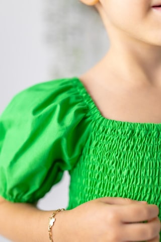 Zeyland Kız Çocuk Balon Kollu Gipeli Dokuma Elbise-yesıl Yeşil