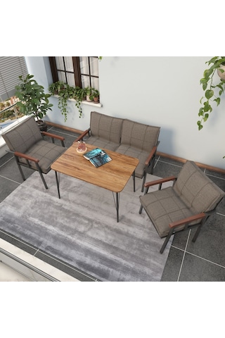 Mygusi Modern Balkon, Bahçe, Cafe - Metal Kanepe Koltuk Takımı - 2+1+1 Masa Kapiçino Cappuccino