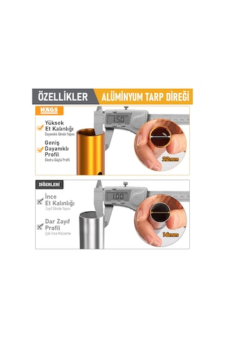 Haegs Ayarlanabilir Tarp Tente Direkleri, 2 Li Set, Teleskopik Alüminyum Çadır Gölgelik Branda Direkleri, Kamp Direği Katlanabilir Hafif Karavan Araç Yan Tente Direği - Gümüş