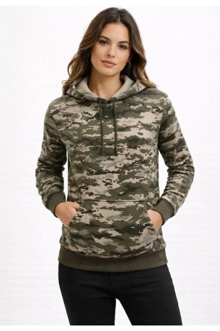 Butik İstanbul Erkek Kamuflaj Desenli 2 İplik 4 Mevsim Kapüşonlu Kanguru Cepli Hoodie Sweatshirt - Kamuflaj