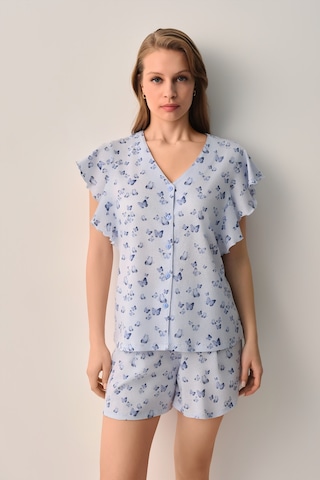 Suwen Betty Gömlek Yaka Şort Pijama Takımı Sh26625667b956 Mavi