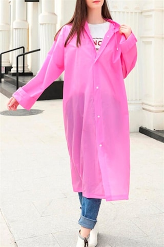 Unisex Kadın Ve Erkek Yağmurluk %100 Eva Çıtçıtlı Kapüşonlu Pembe
