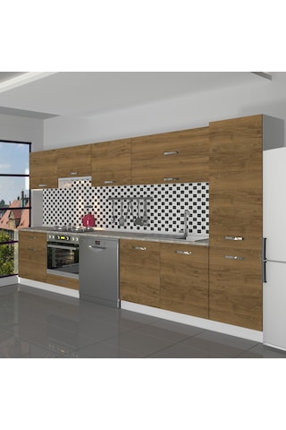 Decoraktiv Elite 325y Ankastre Fırın Modüllü Mdf Hazır Mutfak Dolabı - Tezgah Dahil - Naturel Pera Meşe