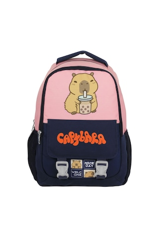 Capybara Kız Çocuk İlkokul Okul Sırt Çantası - Siyah - Pembe - 5203 Çok Renkli
