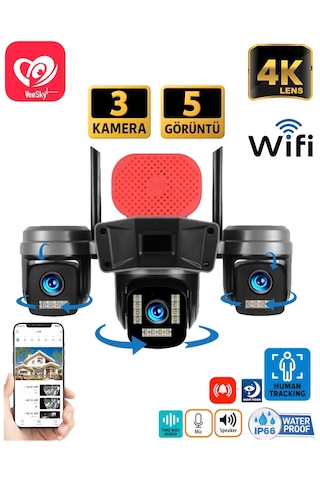 Veesky+ S308 3 Kameralı 6mp 4k Ultrahd Wifi Kamera Siren Gece Görüş