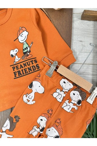 Bisiklet Yaka Peanuts Friends Baskılı Alt Üst Pijama Takımı 4bb2 Kiremit