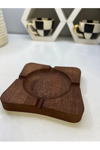 Hbs Art Design Ahşap El Yapımı Küllük Koyu Renk Kayın Ağacı
