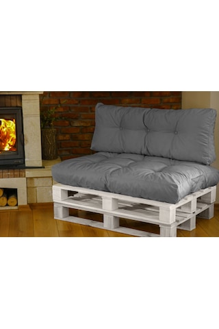 Dış Ve Iç Mekan Yer&palet Minderi Minder Seti Takımı 2 Li Gri