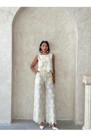 Verymoda D 2913 Nakışlı Pantolon D2913 Sarı