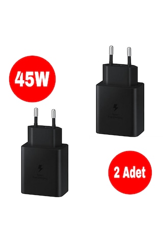 2 Adet Samsung Uyumlu 45w Typec Çıkışlı Süper Fast Adaptör Şarj Başlık, Kablo Dahil