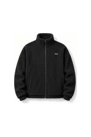 Genius Store Oversize Peluş Erkek İçi Polarlı Tam Fermuarlı Sherpa Sonbahar Kış Kadın Polar Sweatshirt Oversıze-pelus Siyah