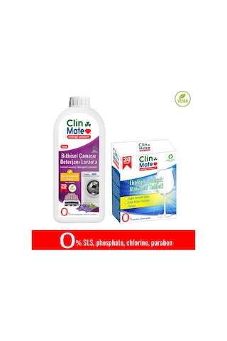 Clinmate Bitkisel Çamaşır Deterjanı Lavanta 750 ML + Ekolojik Bulaşık Makinesi Deterjanı 30 Tablet