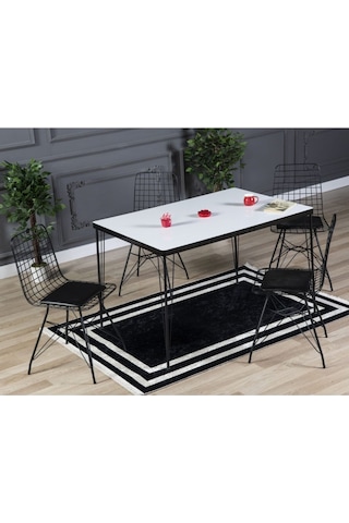 Avvio Arya 4 Kişilik 80x120 Yemek Masası Takımı-mutfak Masası Takımı- Düz Beyaz Oval Kenar Beyaz